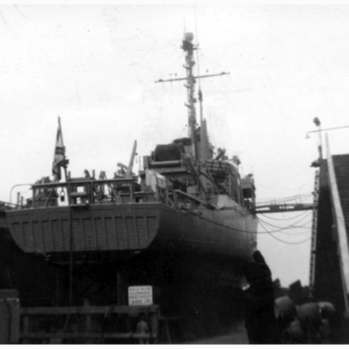 La poupe de l'Artevelde en cale sèche en Amérique